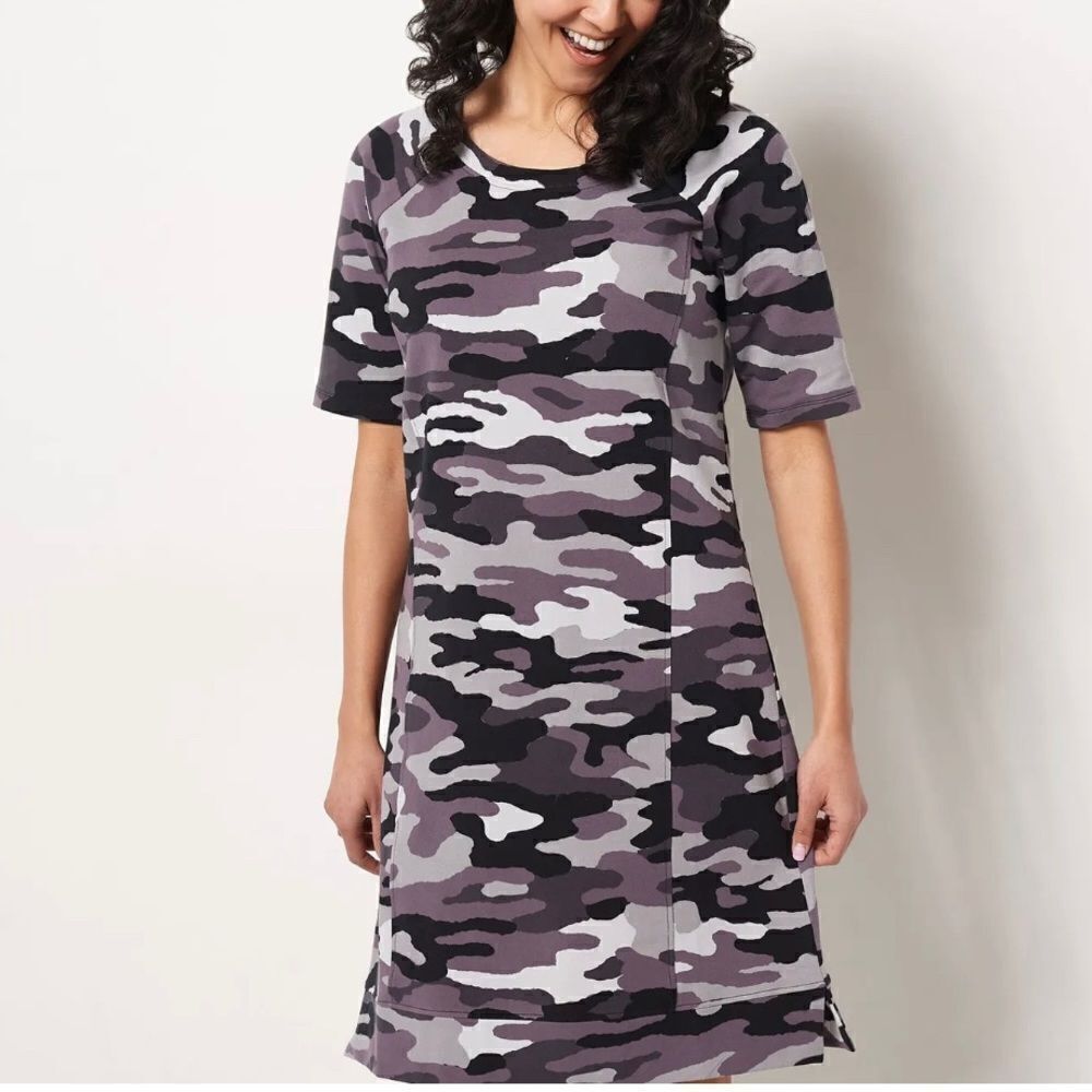 Sport Savvy Printed French Terry Raglan Elbow Sleeve Dress